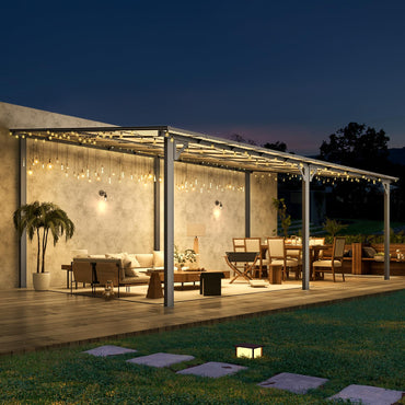 YODOLLA 20' x 12' Gazebo for Patio, Large Wall-Mounted Hard Top Lean-to Gazebo Pergola