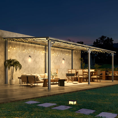 YODOLLA 20' x 12' Gazebo for Patio, Large Wall-Mounted Hard Top Lean-to Gazebo Pergola