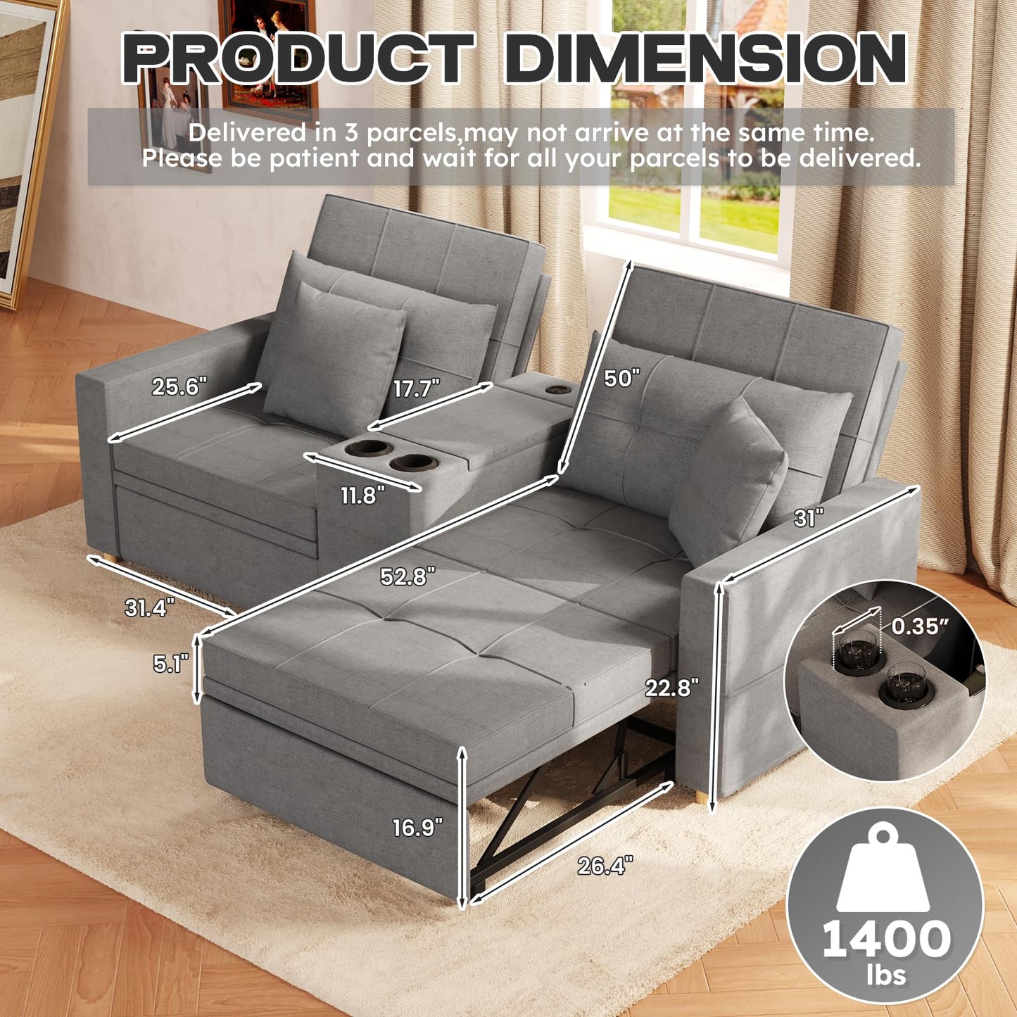 YODOLLA 75" Sleeper Chair, 3 in 1 Convertible Sleeper Sofa Bed