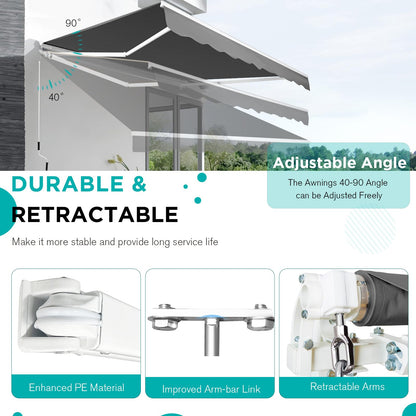 YODOLLA 14'×10'  Manual Retractable Awning Sun Shade Patio Awning Cover