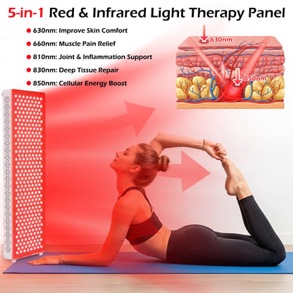 YODOLLA Red Light Therapy, 180 LEDs, 5 Wavelengths Red 660nm & Near Infrared 850nm Light Therapy Panel