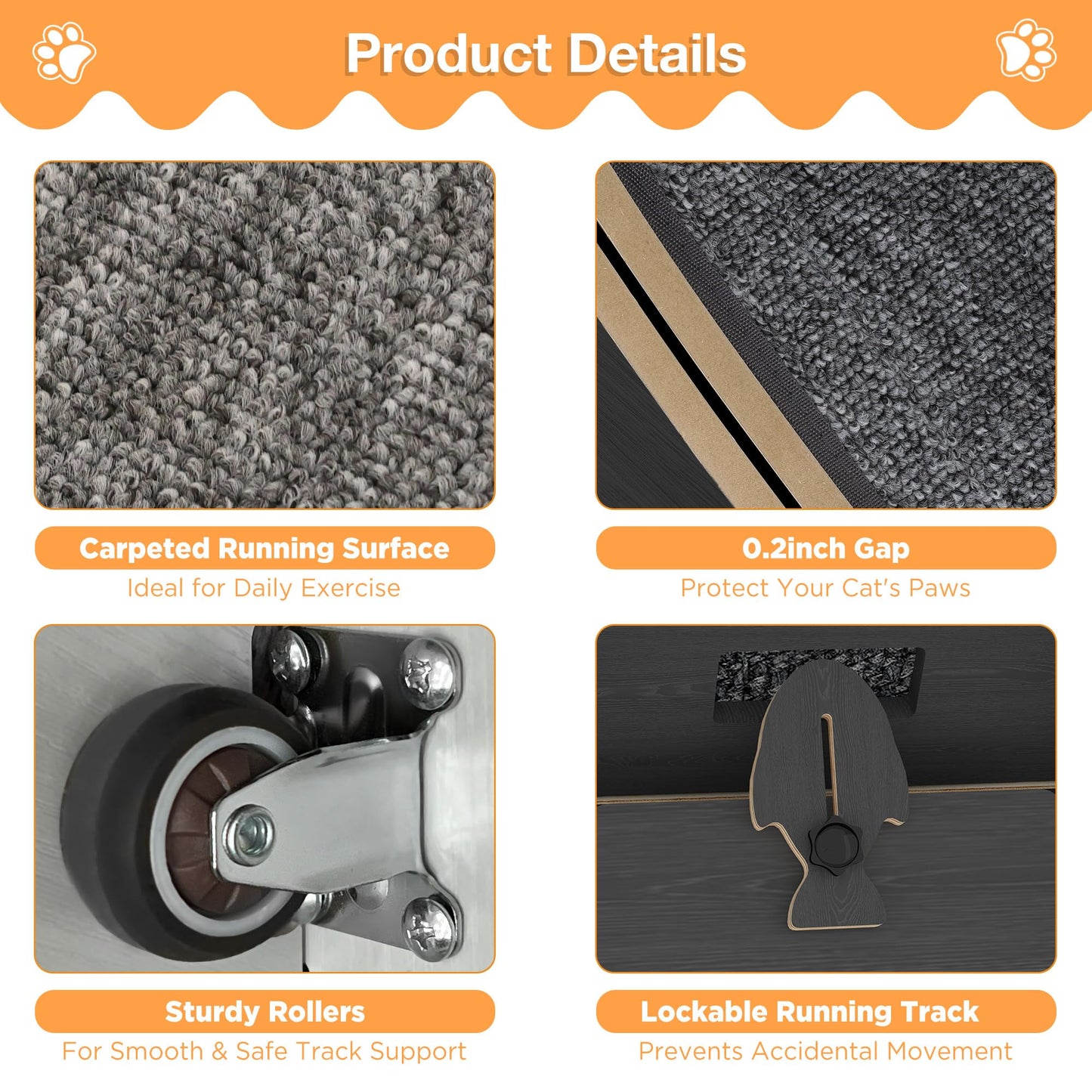 YODOLLA 35.8'' Cat Wheel Large Quiet Cat Treadmill, Black