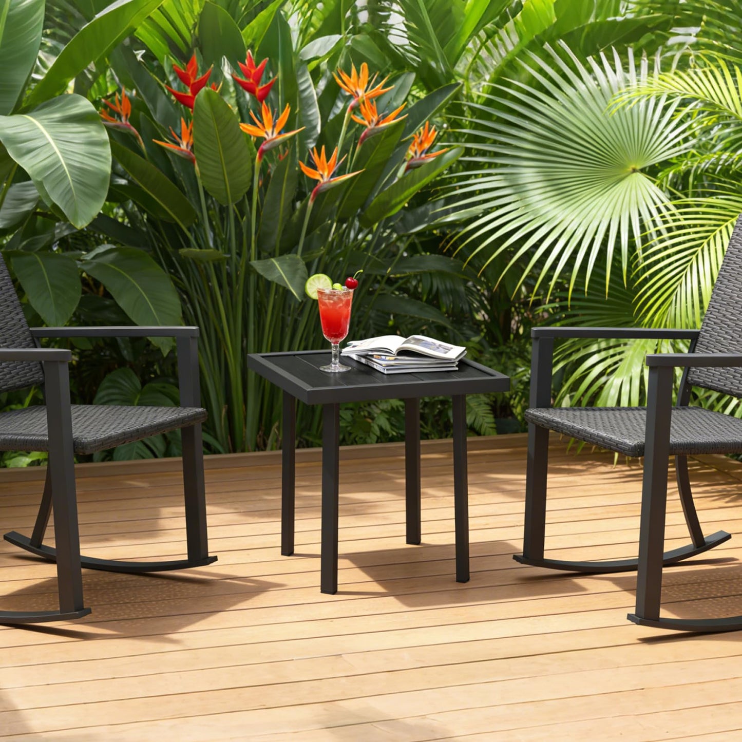 YODOLLA Square Outdoor Side Table Pool End Table, Metal  Easy Maintenance  (2pcs)