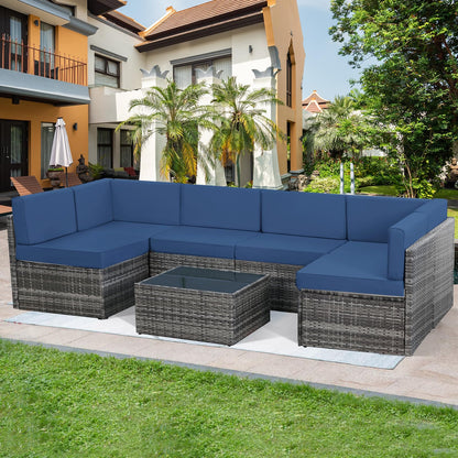 YODOLLA 7 Piece Outdoor Patio Furniture Set, Grey & Navy