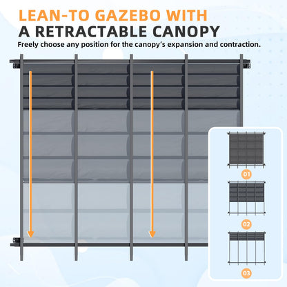 YODOLLA 10' x 8' Gazebo for Patio, Retractable Pergola with Adjustable Sun Shade Canopy Roof