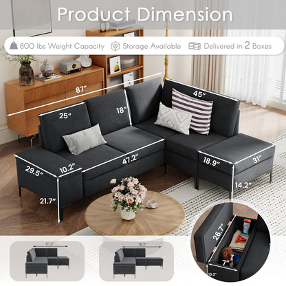 YODOLLA Sectional Couch with Ottoman Convertible Corner Couches with Armrest Storage