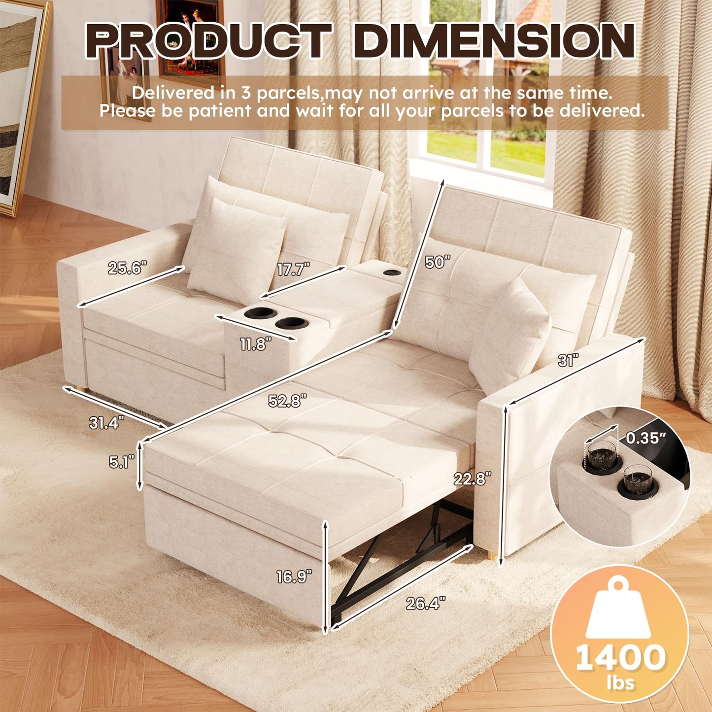 YODOLLA 75" Sleeper Chair, 3 in 1 Convertible Sleeper Sofa Bed