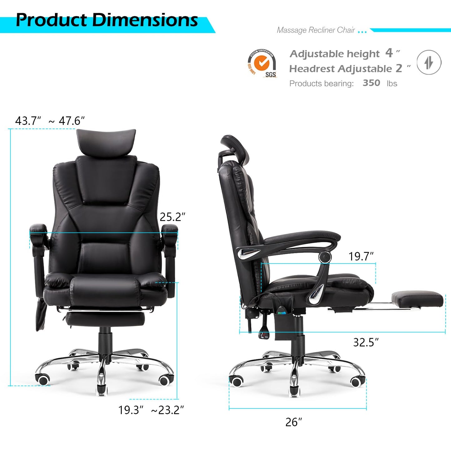 YODOLLA Office Chair with 7 Points Vibration Massage&Heat, Adjustable Ergonomic Recliner, Black