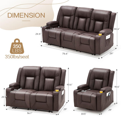 YODOLLA 3 PCS Leather Recliner Sofa Set