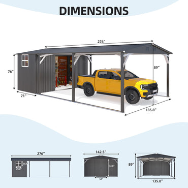YODOLLA 12x22 Metal Carport with Storage Sheds