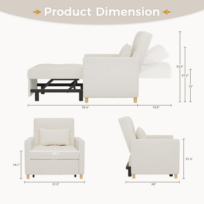 YODOLLA 3 in 1 Chair Bed Sleeper for Adults, Teddy White
