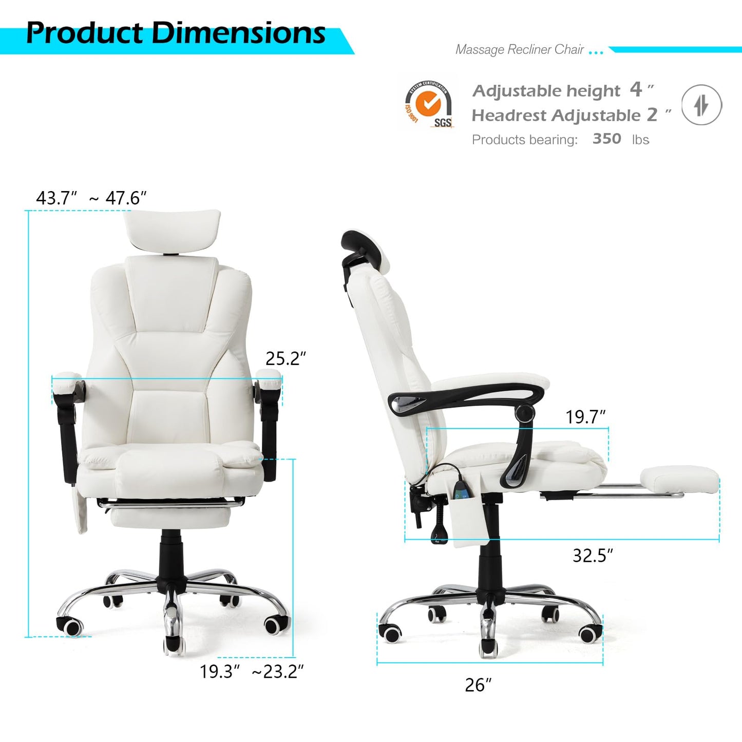 YODOLLA Office Chair with 7 Points Vibration Massage&Heat, Adjustable Ergonomic Recliner, Cream White
