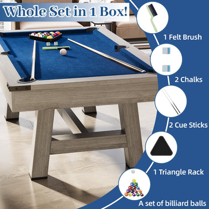 YODOLLA 7FT Pool Table with Wood Finish Billiard Tables with Cue Sticks Balls
