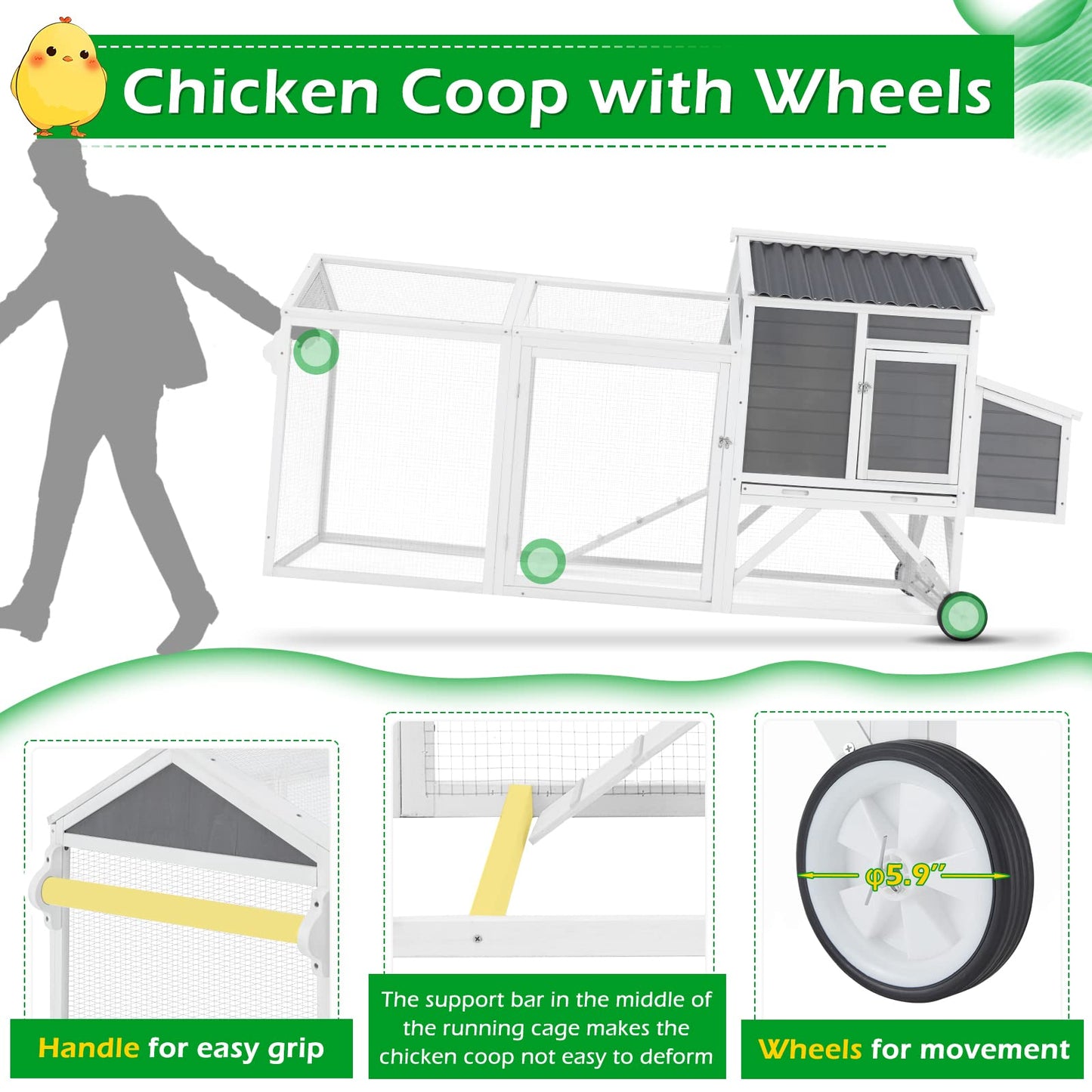 YODOLLA 2-layer chicken coop with wheels