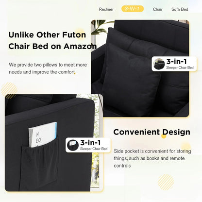 YODOLLA 36" Convertible Chair Bed, Black