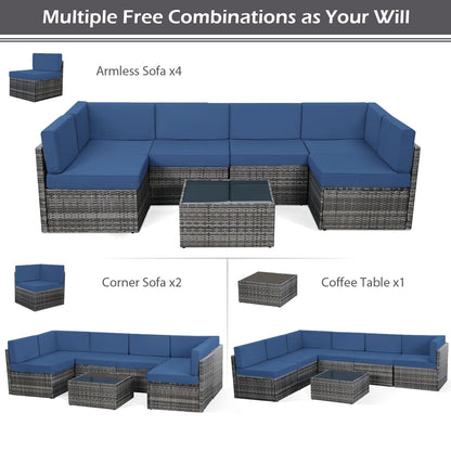 YODOLLA 7 Piece Outdoor Patio Furniture Set, Grey & Navy