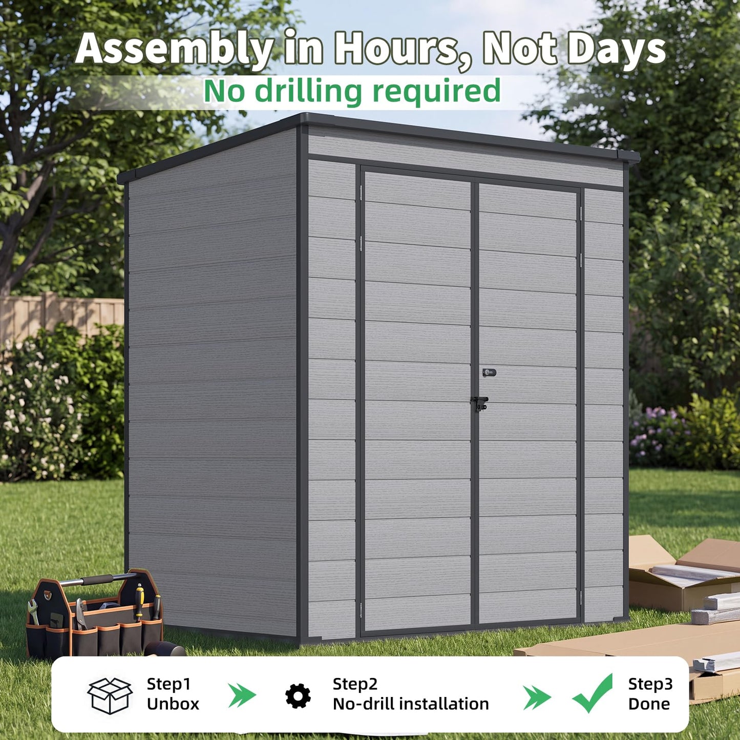 YODOLLA 4'x6' Resin Outdoor Storage Shed, Lean to Plastic Shed with Base