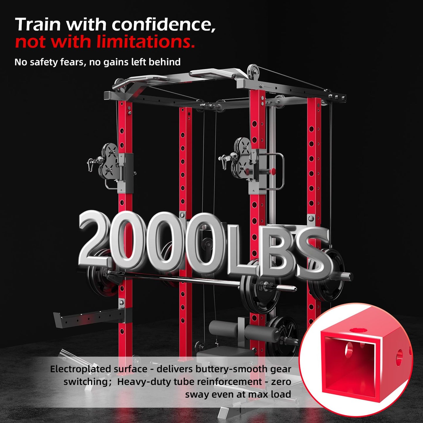 YODOLLA Power Squat Rack Cage, 2000lbs Weight Cable Machine with LAT Pulldown