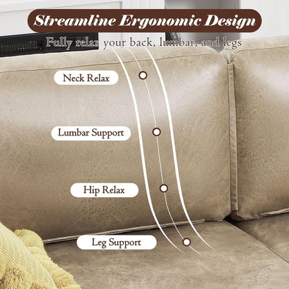 YODOLLA 79 Inch Sofa Couch for Living Room, Faux Leather, Beige