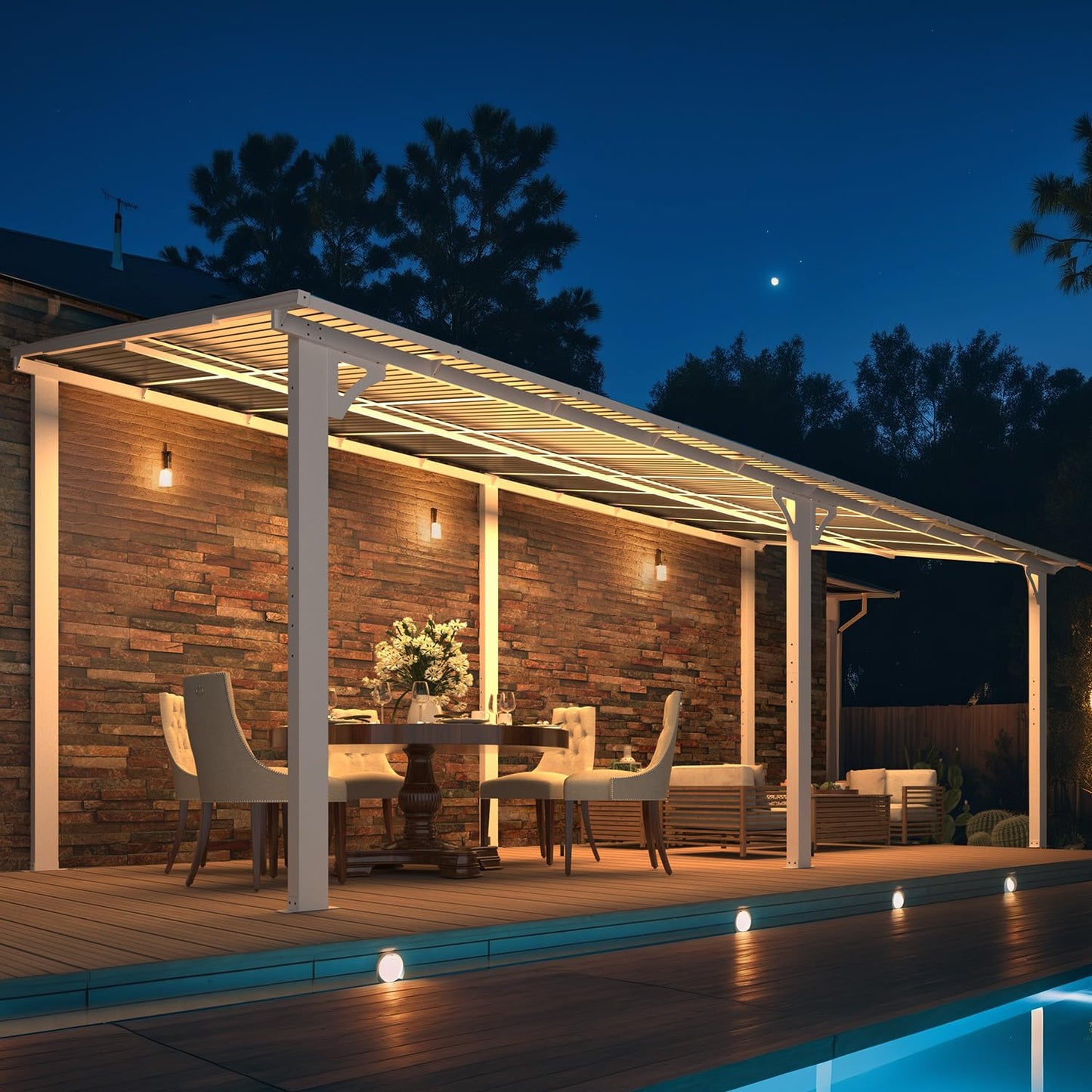 YODOLLA 20'x8' Wall Mounted Gazebos Pergola, White