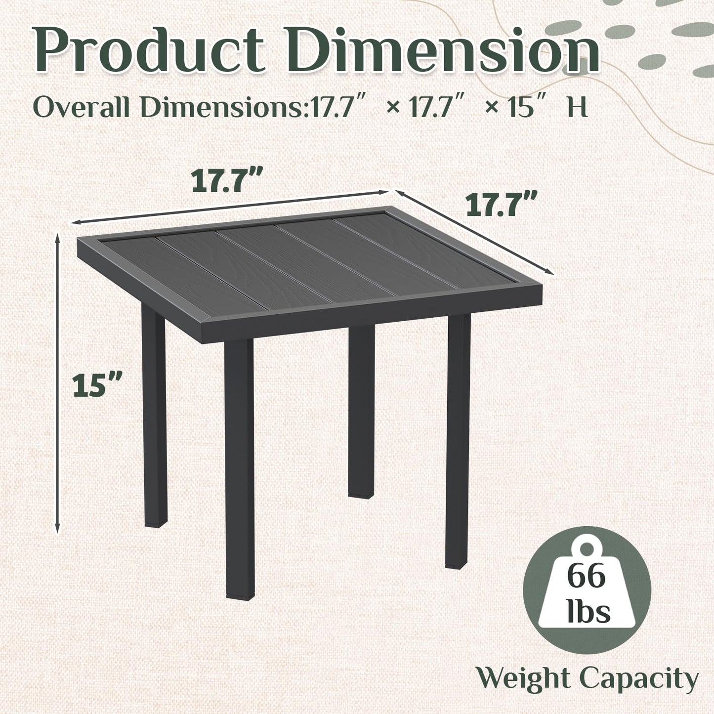 YODOLLA Square Outdoor Side Table Pool End Table, Metal  Easy Maintenance  (1pcs)