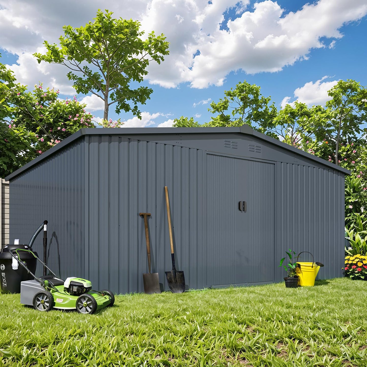 YODOLLA 12' x 14' Outdoor Storage Shed with Sliding Door