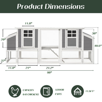 YODOLLA 98'' Extra Large Chicken Coop with Run, Wood Chicken House with 4 Nesting Boxes for 6-8 Chickens