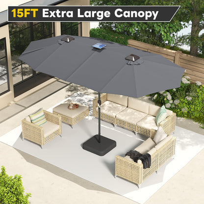 YODOLLA 15ft Double-Sided Patio Umbrella Outdoor Rectangle Umbrella with Base, Gray