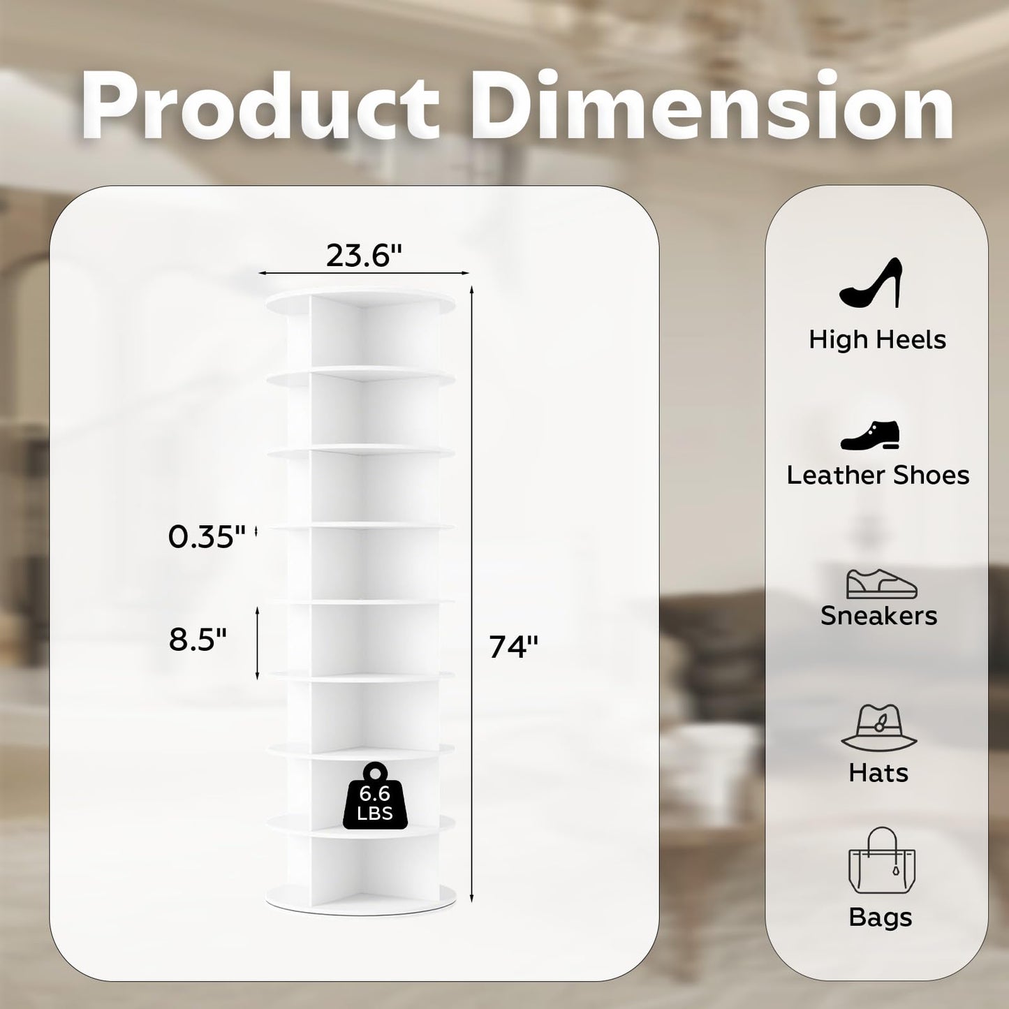 YODOLLA 8 Tier Rotating Shoe Rack Shoe Tower Organizer, White