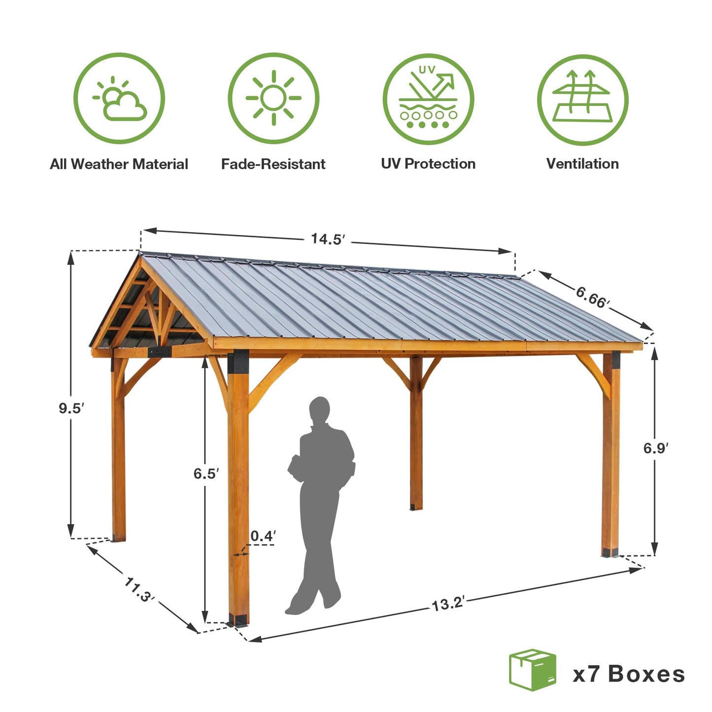 YODOLLA Outdoor Patio Gazebo, 12x14, Brown
