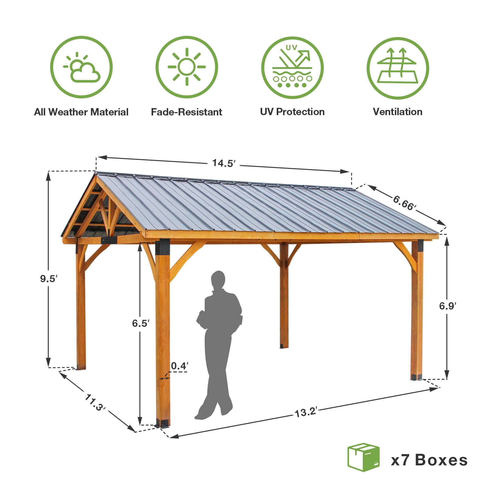 YODOLLA Outdoor Patio Gazebo, 12x14, Brown
