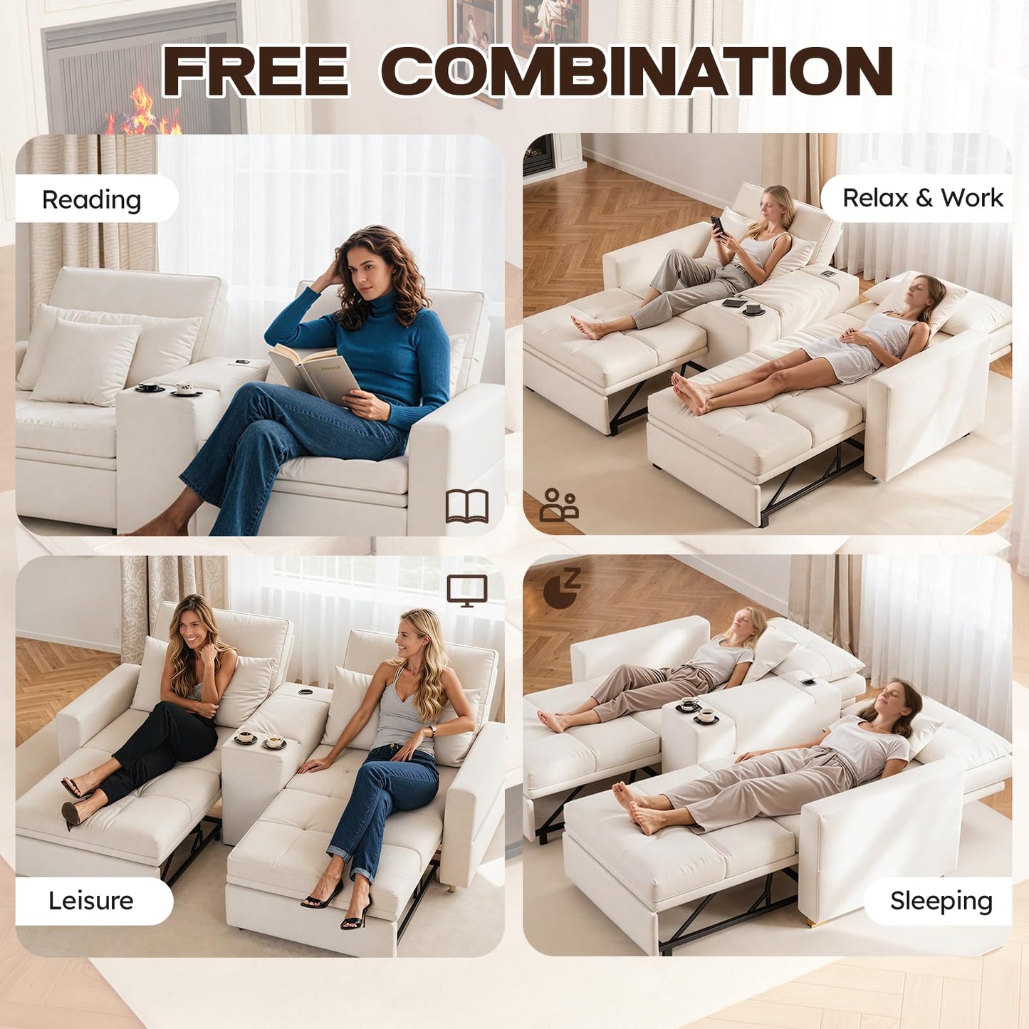 YODOLLA 75" Sleeper Chair, 3 in 1 Convertible Sleeper Sofa Bed