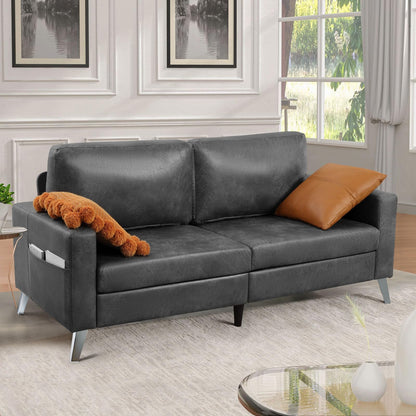 YODOLLA 79 Inch Sofa Couch for Living Room, Faux Leather, Gray