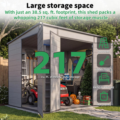 YODOLLA 6'x8' Outdoor Resin Storage Shed, Lean to Plastic Shed with Base