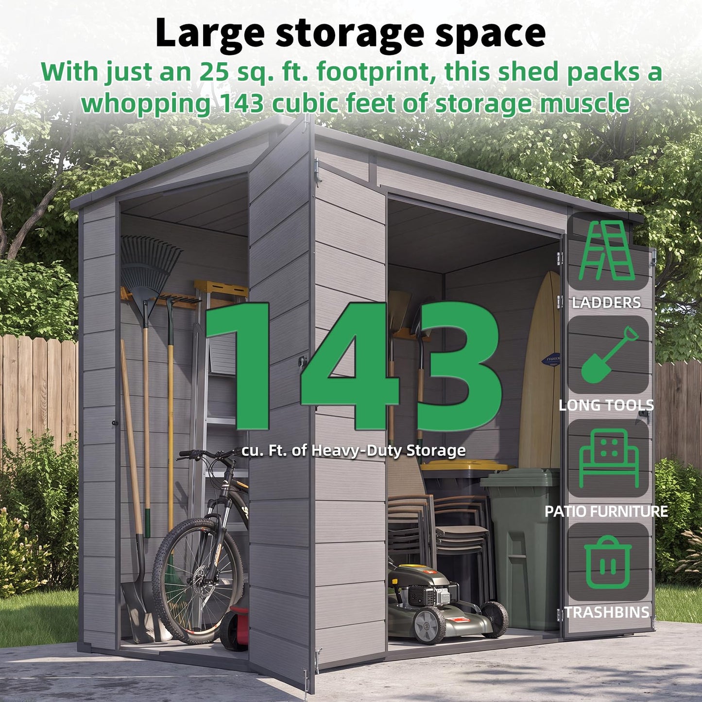YODOLLA 4'x8' Resin Outdoor Storage Shed, Lean to Plastic Shed with Base