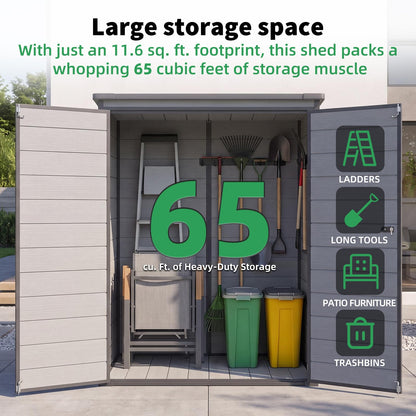 YODOLLA 3'x5' Resin Outdoor Storage Shed, Lean to Plastic Shed with Base