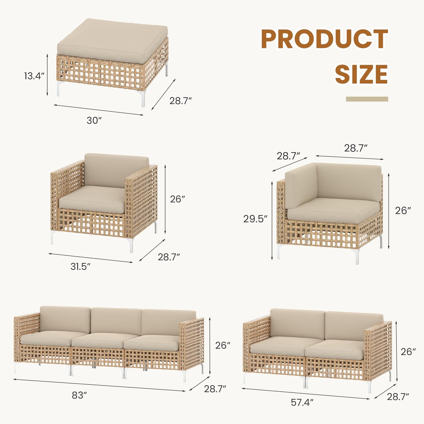 YODOLLA Outdoor Wicker Patio Furniture Sofa, 3 Seats Sofa