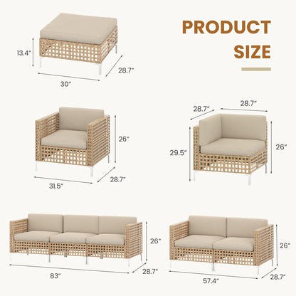 YODOLLA Outdoor Wicker Patio Furniture Sofa, 3 Seats Sofa