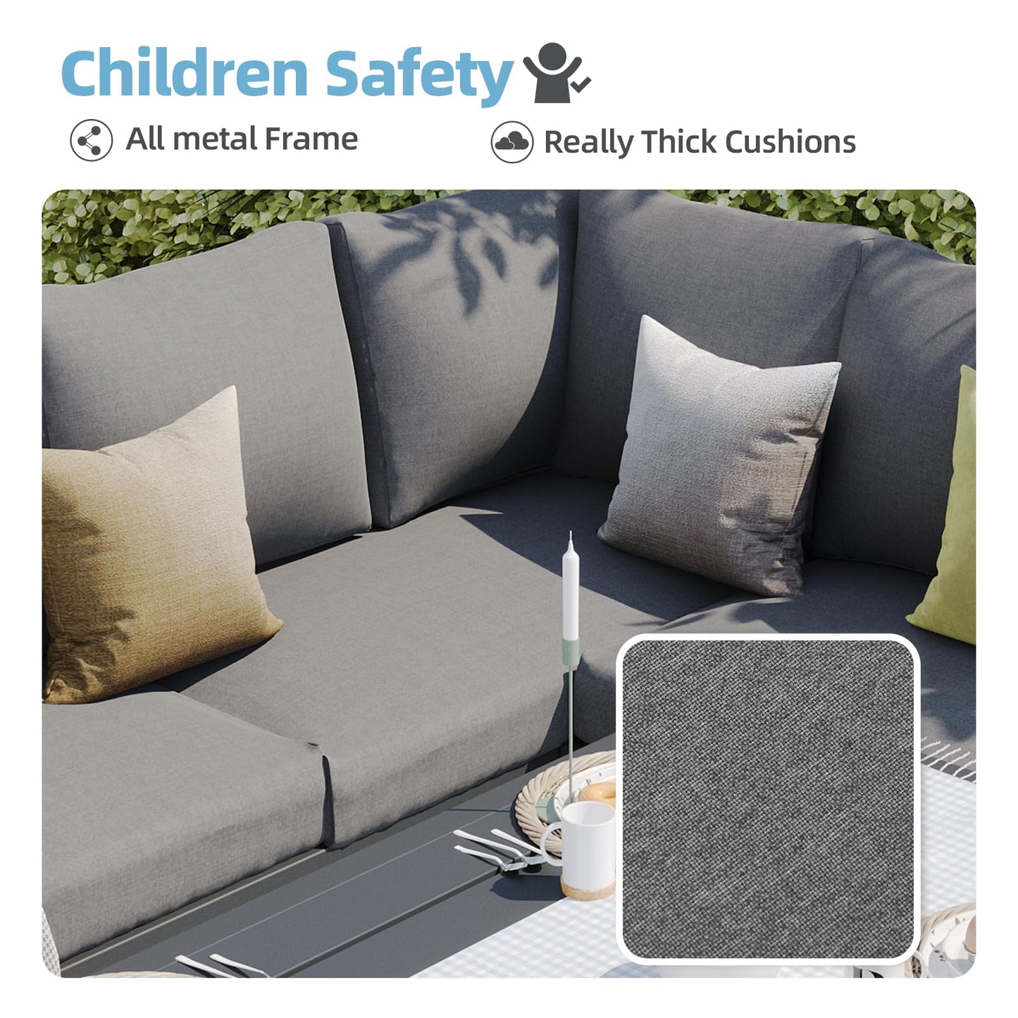 YODOLLA Outdoor Dining Sofa Set w/ Table, Grey