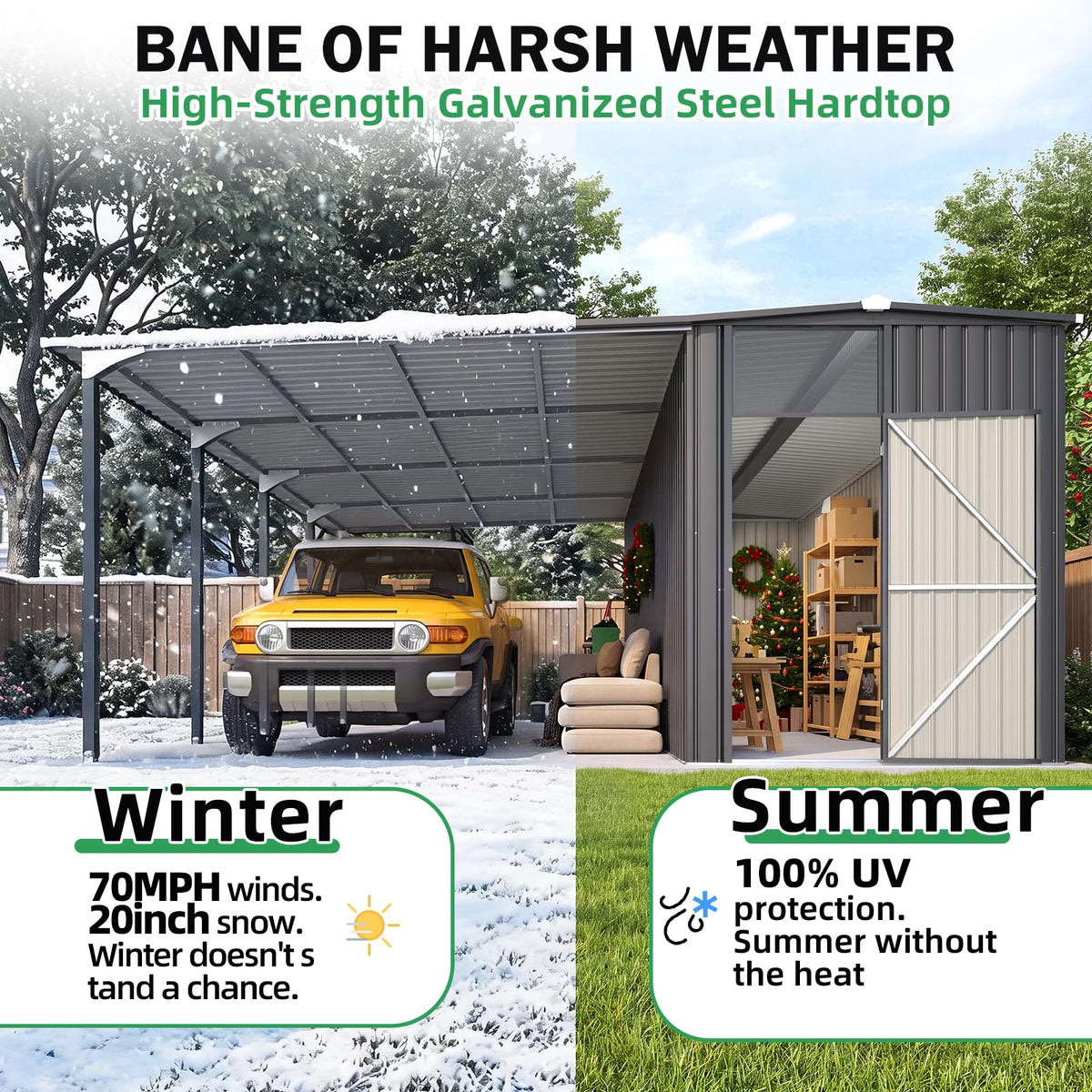 YODOLLA 16x16 Lean to Gazebo Metal Shed Combo, Hardtop Carport with Storage