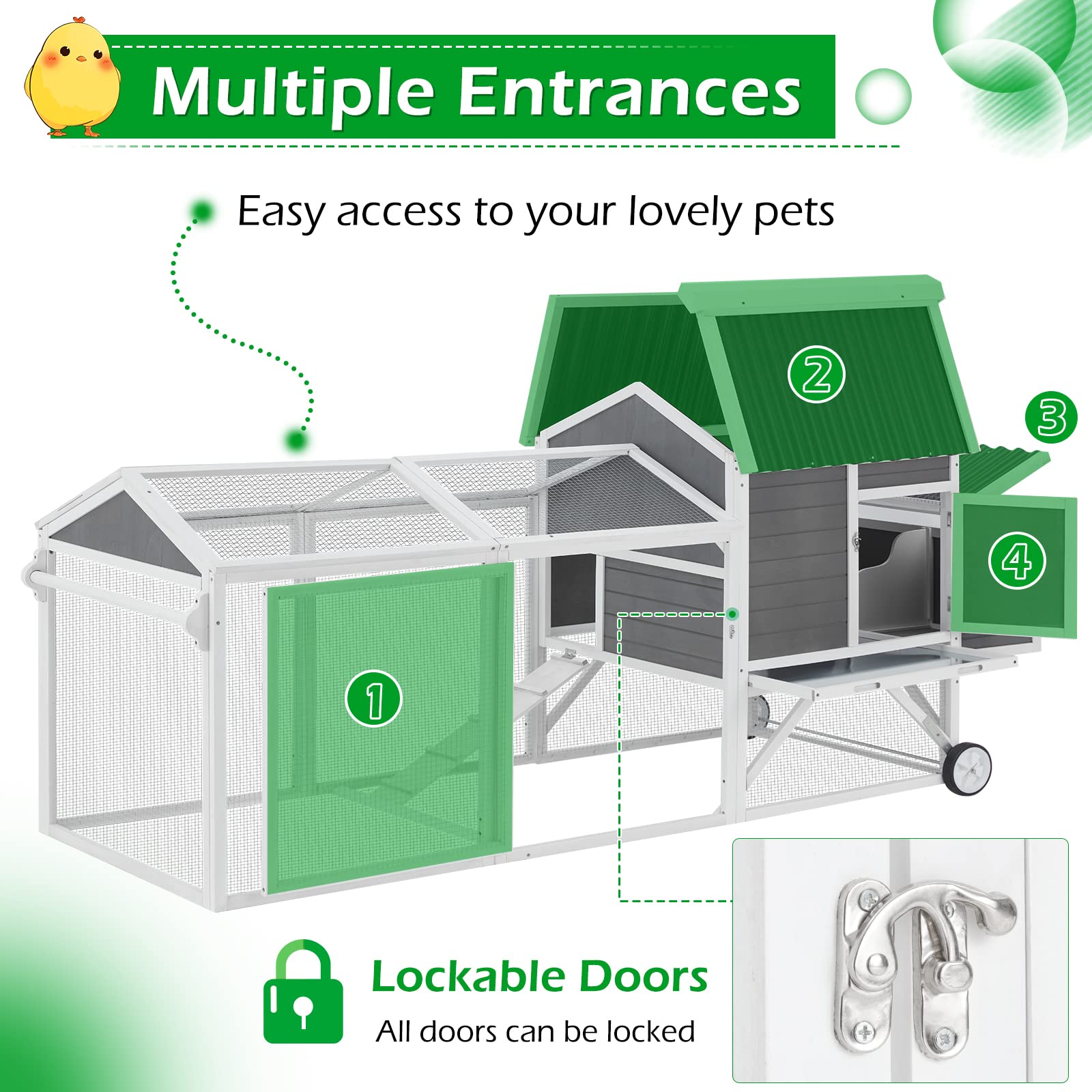 YODOLLA wooden movable chicken coop with easy access