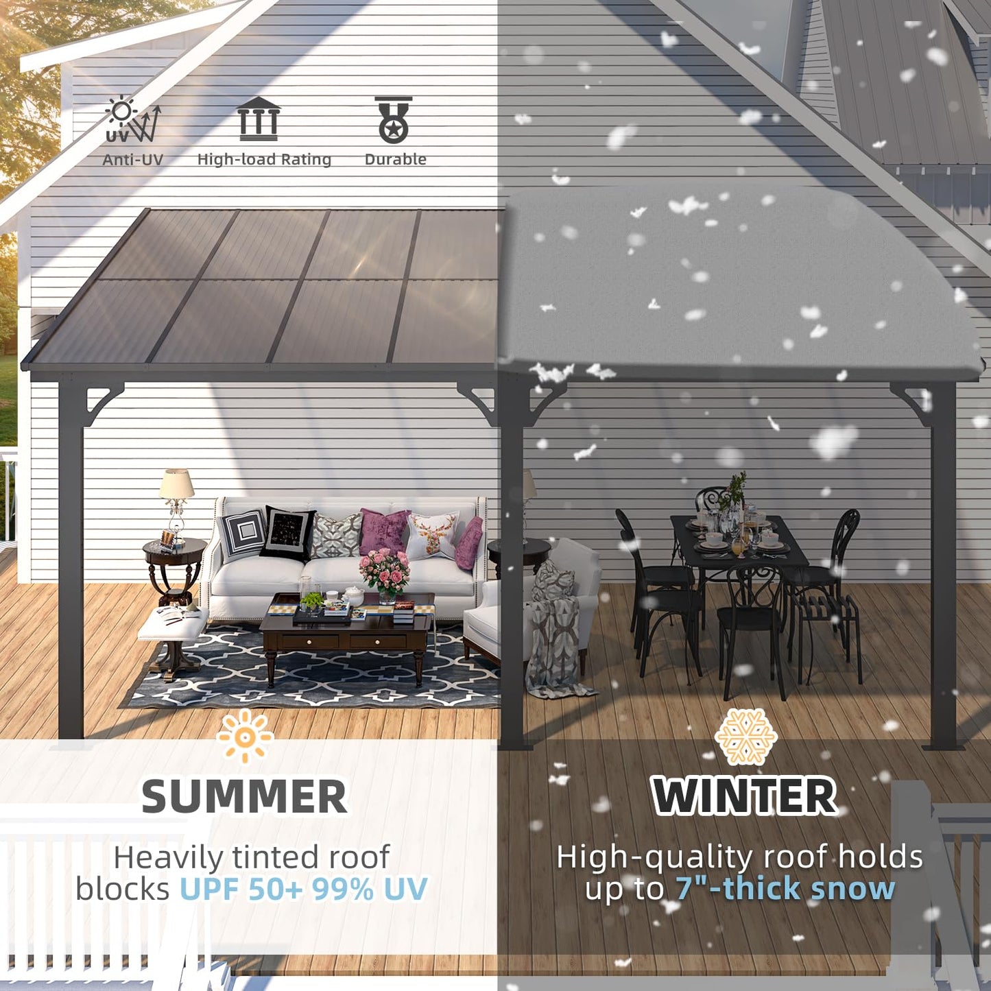 YODOLLA 16' x 10' Adjustable Height Outdoor Lean to Gazebo Pergola