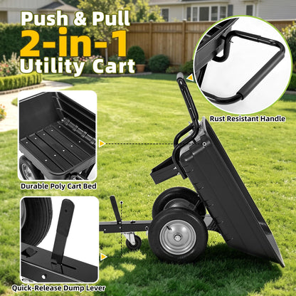 YODOLLA 2-in-1 Dump Cart 500Lbs Heavy Duty Tow Behind Poly Utility Trailer