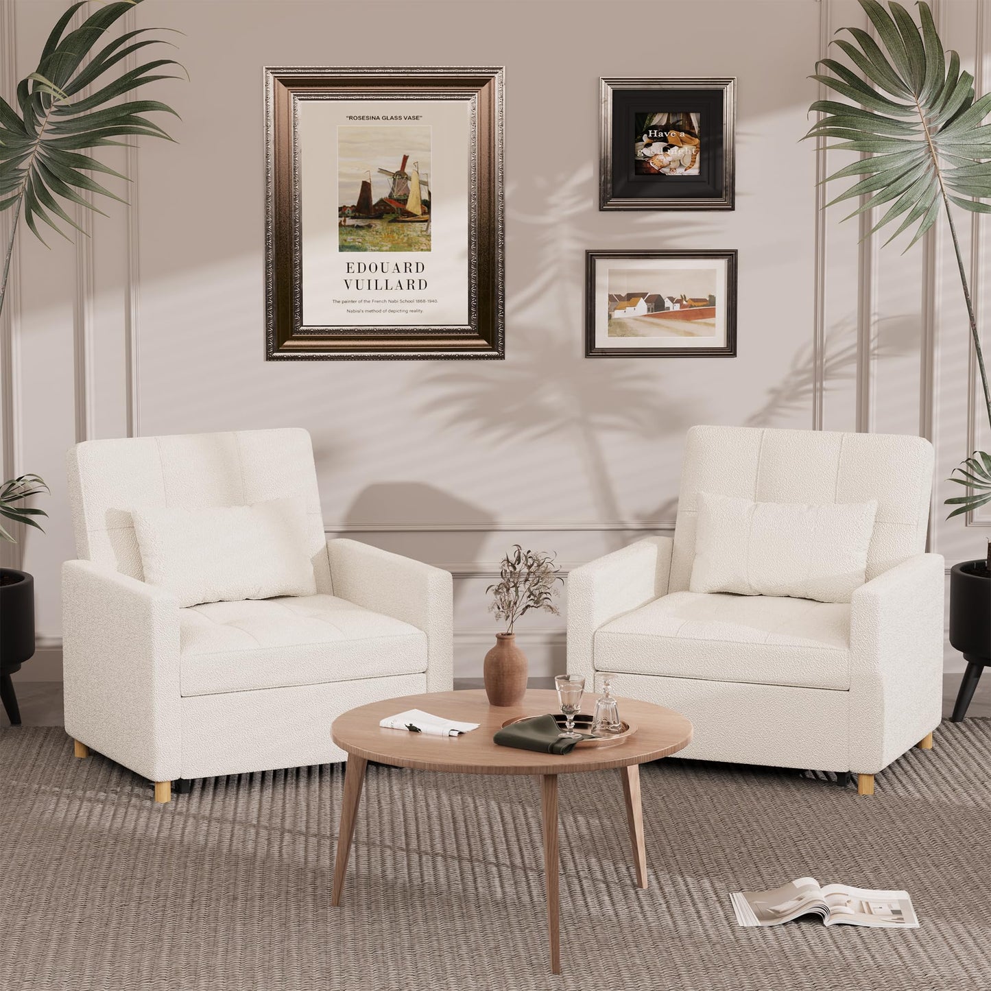 YODOLLA 3 in 1 Chair Bed Sleeper for Adults, Teddy White