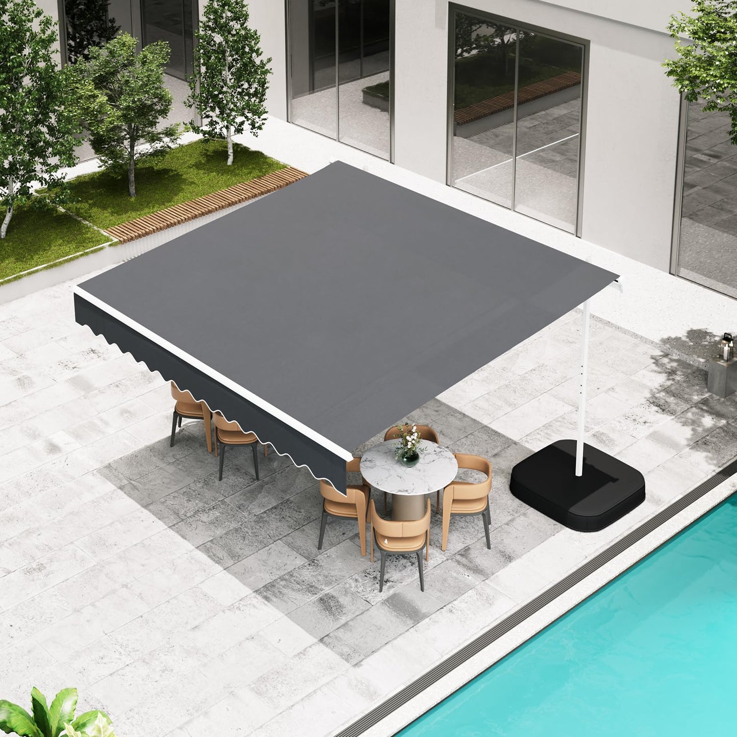 YODOLLA 13'x8' Awning Free Standing Retractable Awning with Weighted Base