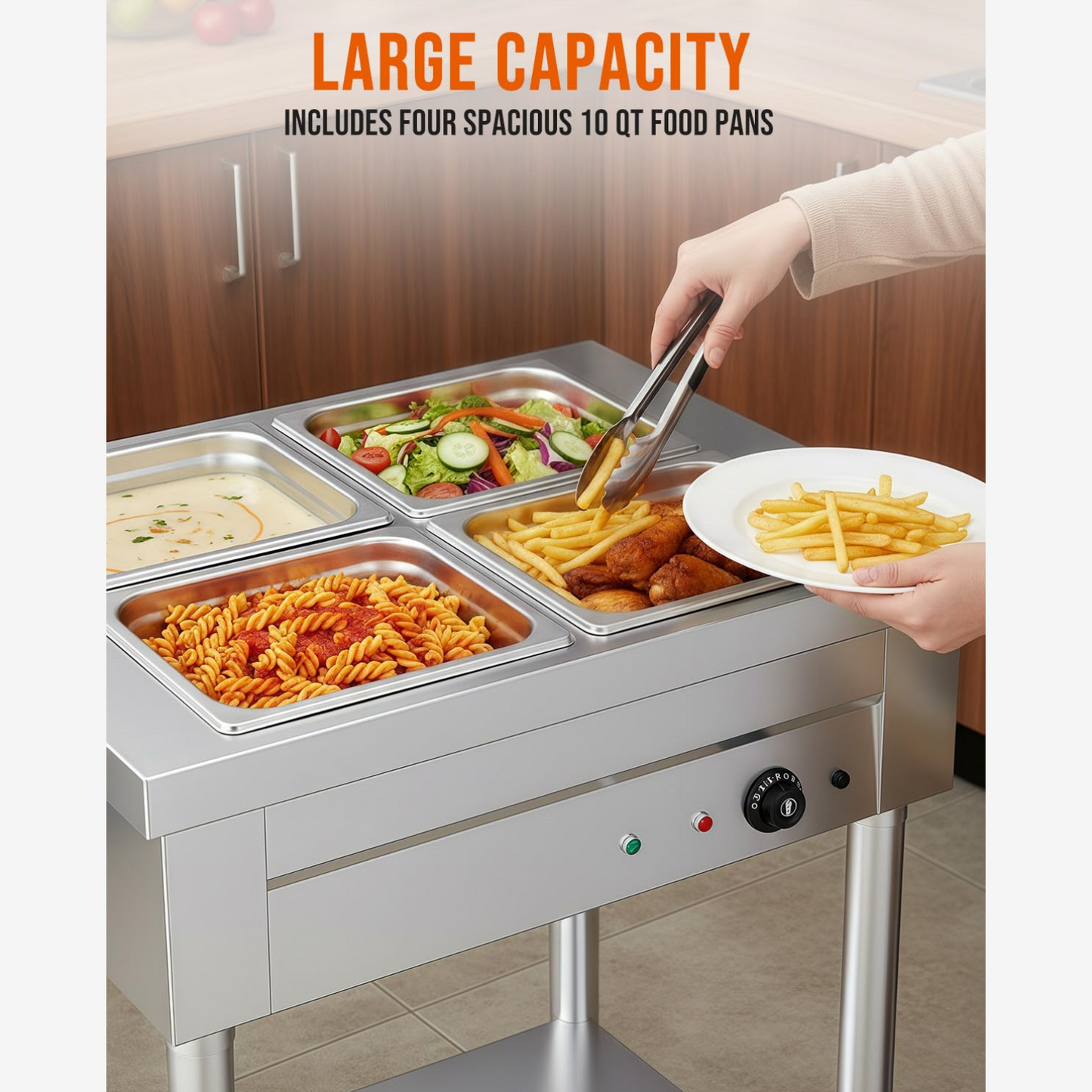 YODOLLA Commercial Food Warmer 1500W Electric Steam Table with 4x10QT Pans & Shelf
