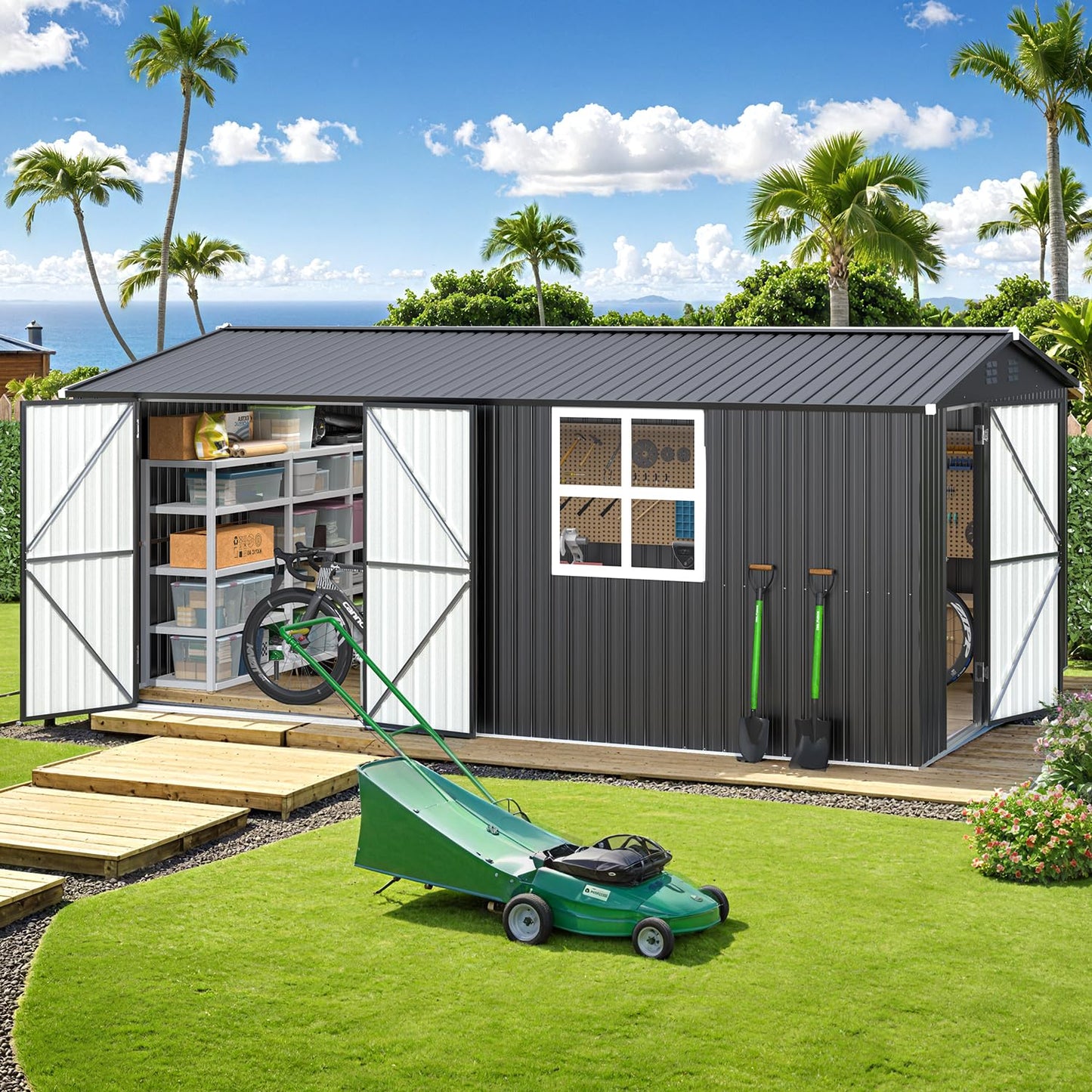 YODOLLA 16' x 12' Outdoor Storage Shed, Large Metal Sheds & Outdoor Storage