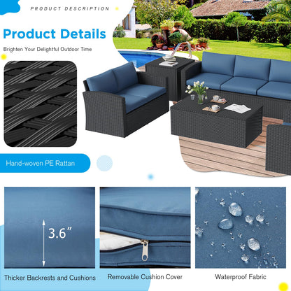 YODOLLA 7 PCS Outdoor Patio Furniture Sets with 2 Storage Boxes, Black & Dark Blue