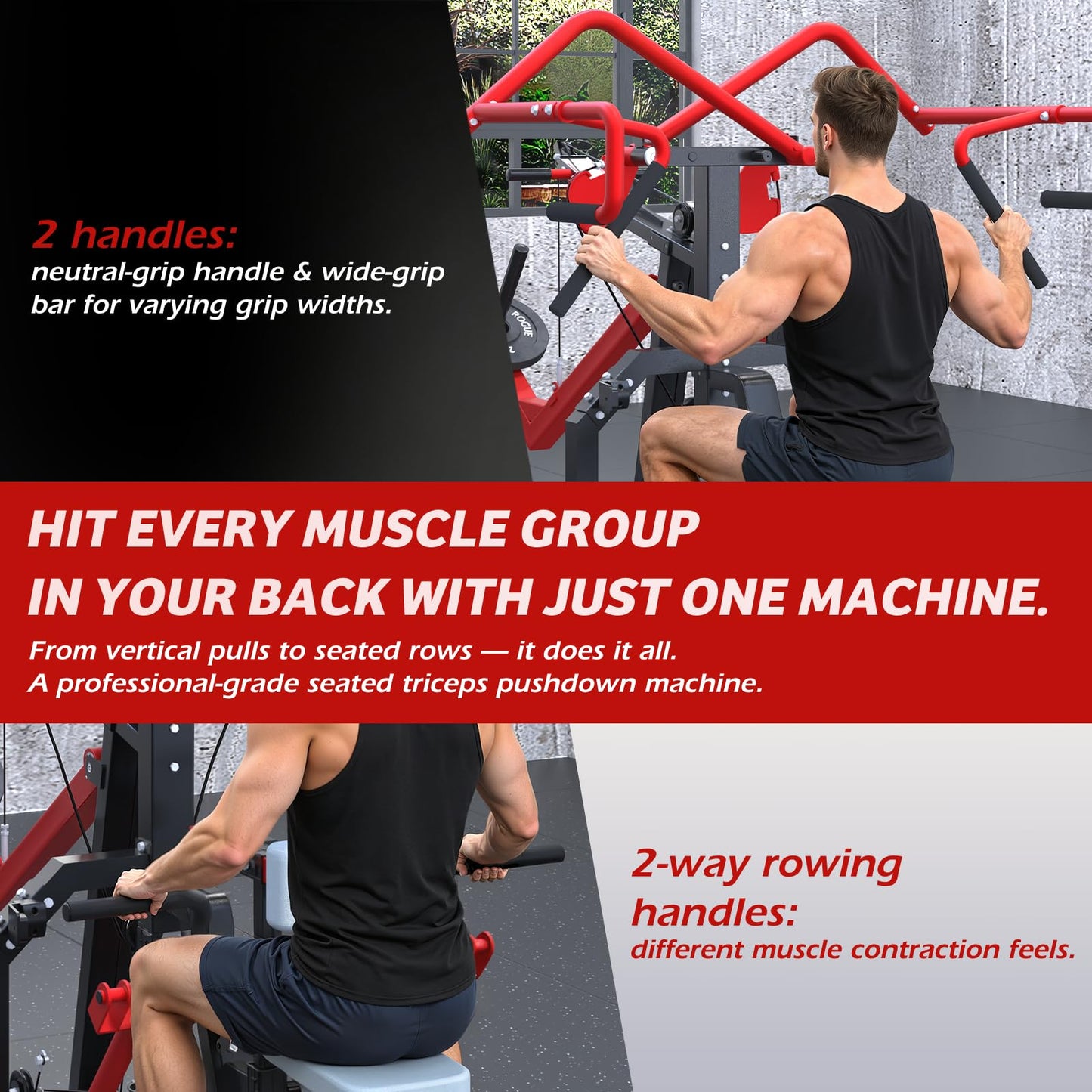 YODOLLA 3-in-1 LAT Pull Down Scissor-Style feat Seated Row & Tricep Machine