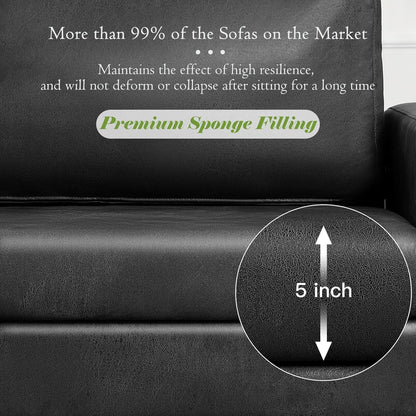 YODOLLA 79 Inch Sofa Couch for Living Room, Faux Leather, Black